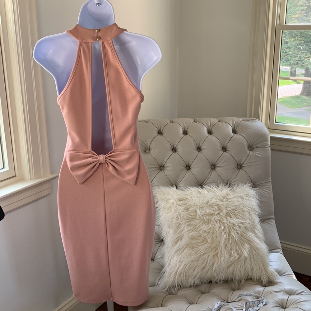 👗Pretty Windsor Halter Style Midi Dress With Large Bow Size S Dusty Rose👗
